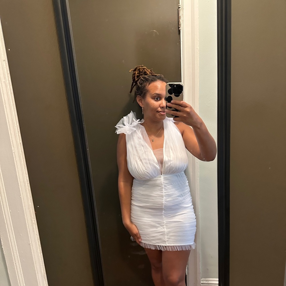 Mini Tulle Puff Shoulder Dress